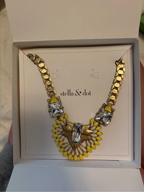 Stella & Dot Gold Tone Necklace with Yellow Accents and Clear Crystals